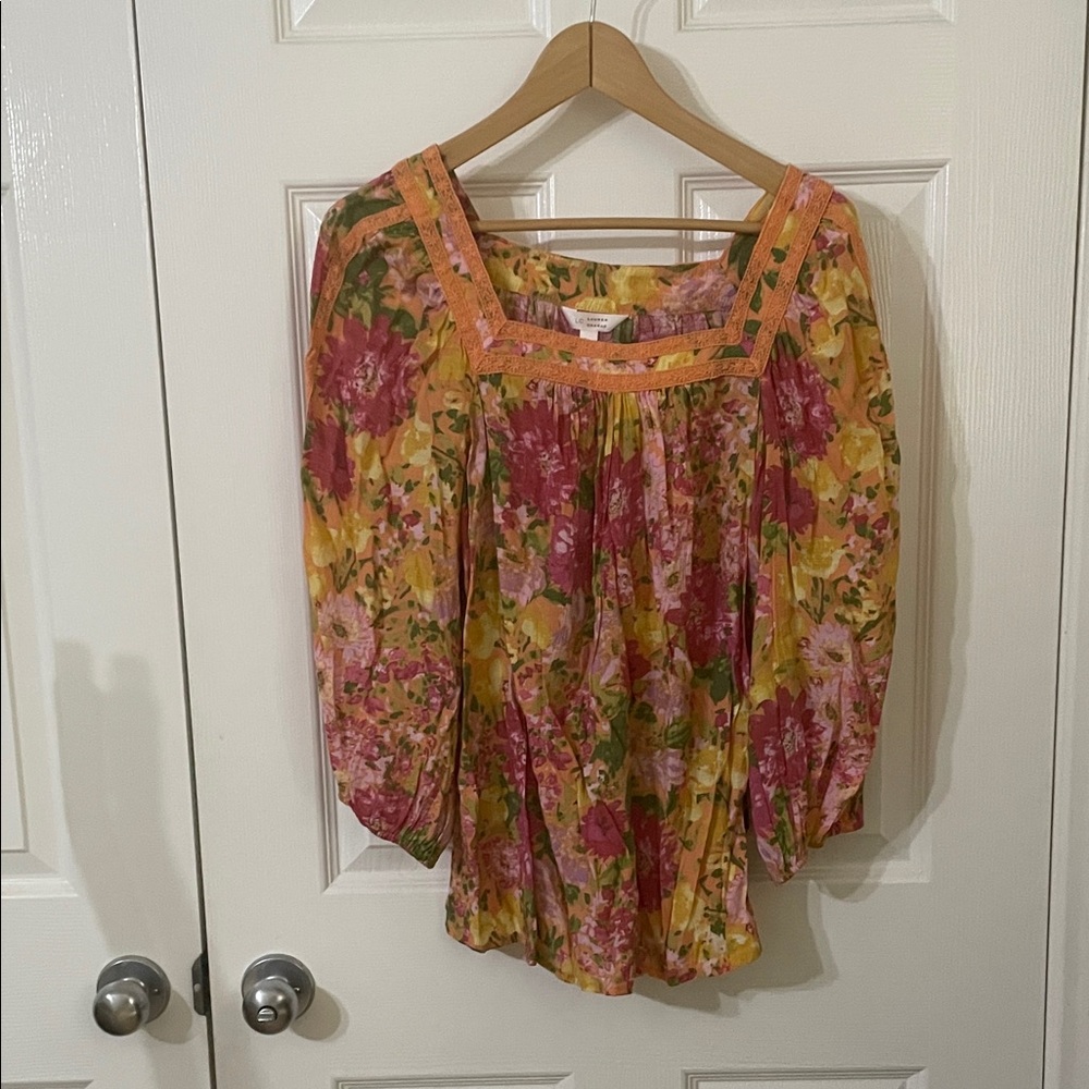 🔥LC Lauren Conrad Floral Square Neck Blouse - Pink and Yellow🔥